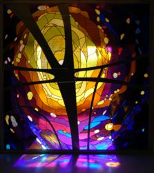 Stained glass panel created by Concordia University, Nebraska's Center for Liturgical Arts